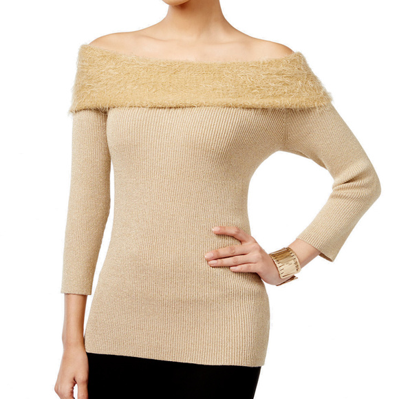 NY Collection Sweaters - NWT* Gold Sparkle Off-The-Shoulder Sweater - M